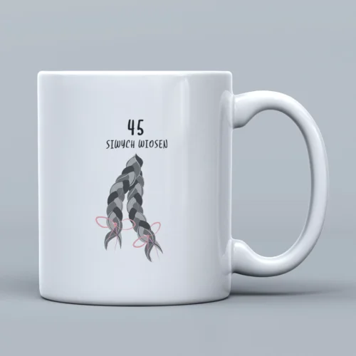 Kubek na Urodziny Siwe Wiosny - Wpisz Wiek np 40 50 60 - Wzór Warkocze