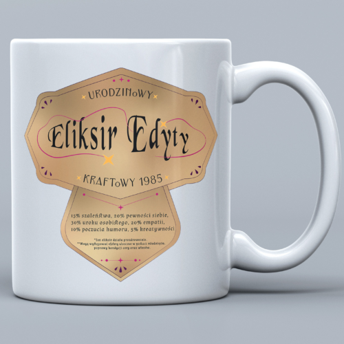 Kubek na Urodziny dla Niej - Magiczny Eliksir [Imię] - Śmieszny Prezent dla Koleżanki