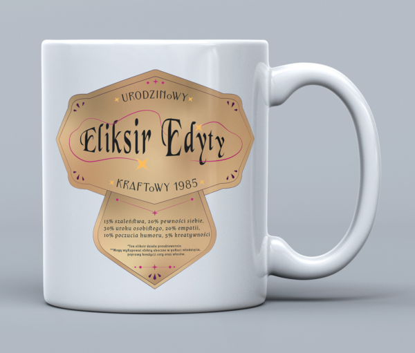 Kubek na Urodziny dla Niej - Magiczny Eliksir [Imię] - Śmieszny Prezent dla Koleżanki