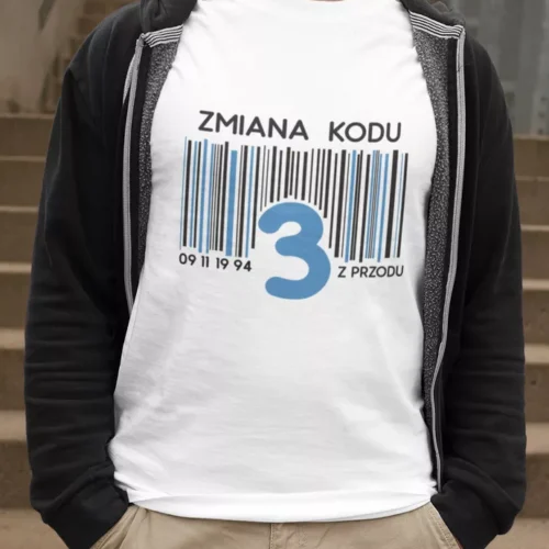 Męska Koszulka na Urodziny Zmiana Kodu na 3 4 5 z Przodu - Twój Wiek i Data - Prezent