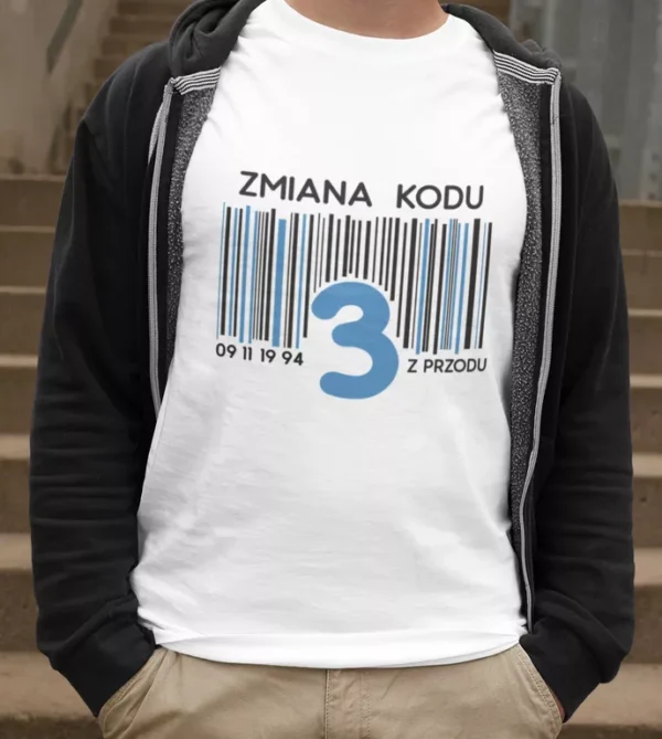Męska Koszulka na Urodziny Zmiana Kodu na 3 4 5 z Przodu - Twój Wiek i Data - Prezent