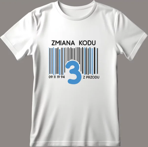 Męska Koszulka na Urodziny Zmiana Kodu na 3 4 5 z Przodu - Twój Wiek i Data - Prezent