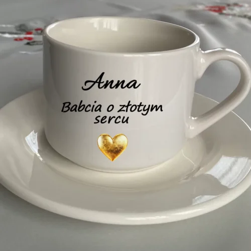 Babcia O Złotym Sercu - Filiżanka Z Talerzykiem Dla Babci