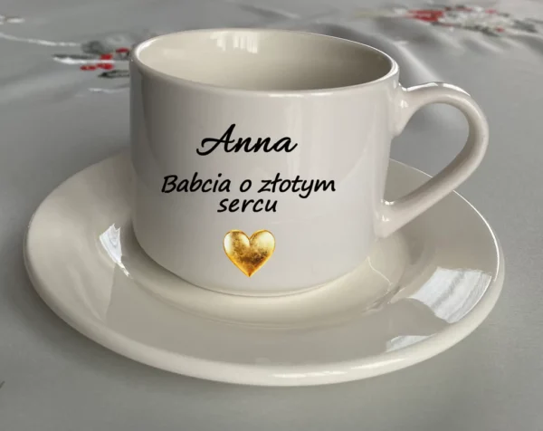 Babcia O Złotym Sercu - Filiżanka Z Talerzykiem Dla Babci