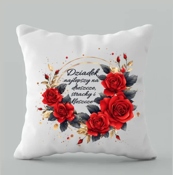 Róże w Wianuszku – Poduszka 40x40 cm Dla Dziadka