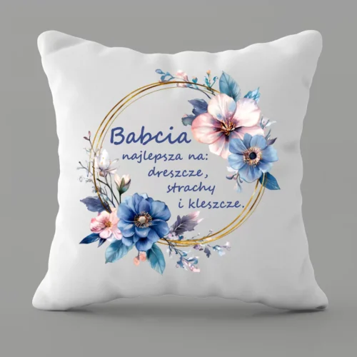Poduszka 40x40cm z kwiatowym wiankiem dla babci