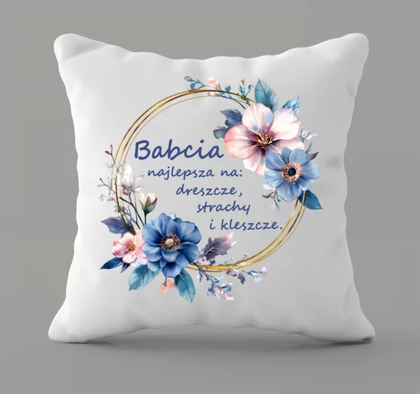 Poduszka 40x40cm z kwiatowym wiankiem dla babci