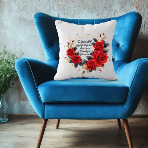 Róże w Wianuszku – Poduszka 40x40 cm Dla Dziadka