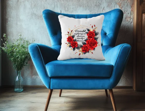 Róże w Wianuszku – Poduszka 40x40 cm Dla Dziadka