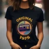 Koszulka damska czarna z grafiką kasety i napisem Original 1975 oraz imieniem do personalizacji.