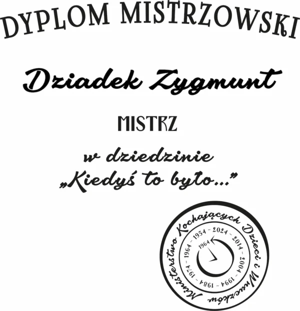 Wzór nadruku: Dyplom Mistrza w dziedzinie Kiedyś to było Zabawny wzór graficzny na koszulkę z motywem zegara i wspomnień