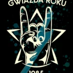 Grafika rockowa z niebieskimi rozbryzgami farby na czarnym tle