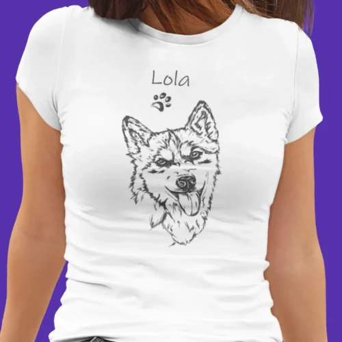 Personalizowana koszulka z psem Damska personalizowana koszulka z Husky | Koszulka z psem