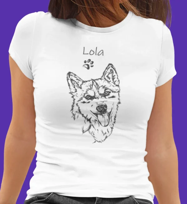 Personalizowana koszulka z psem Damska personalizowana koszulka z Husky | Koszulka z psem