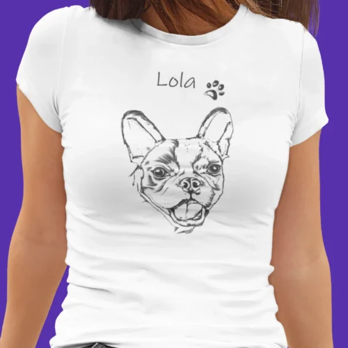 Personalizowana koszulka z psem Damska personalizowana koszulka z Buldogiem francuskim | Koszulka z psem