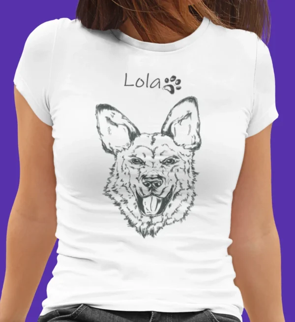Personalizowana koszulka z psem Koszulka damska z psem Owczarkiem Niemieckim | Personalizowana z własnym imieniem