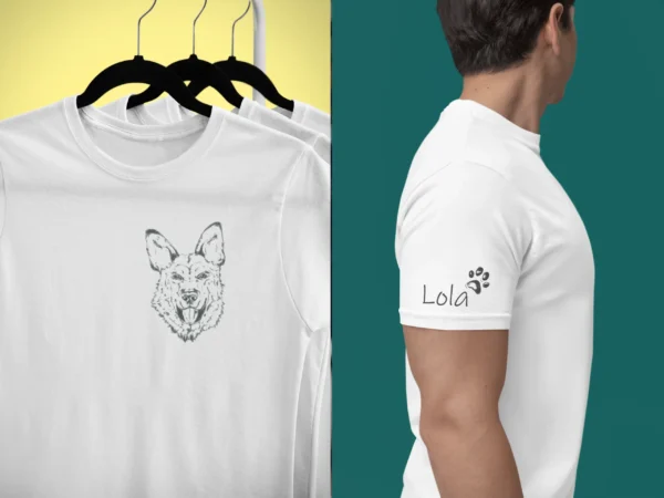 Personalizowana koszulka z psem Koszulka męska z psem Owczarkiem Niemieckim | Personalizowana z własnym imieniem