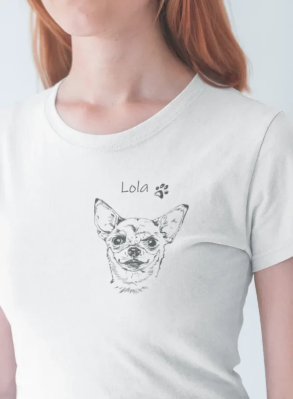 personalizowana-koszulka-chihuahua-biala (2) Damska personalizowana koszulka z Chihuahua | Koszulka z psem