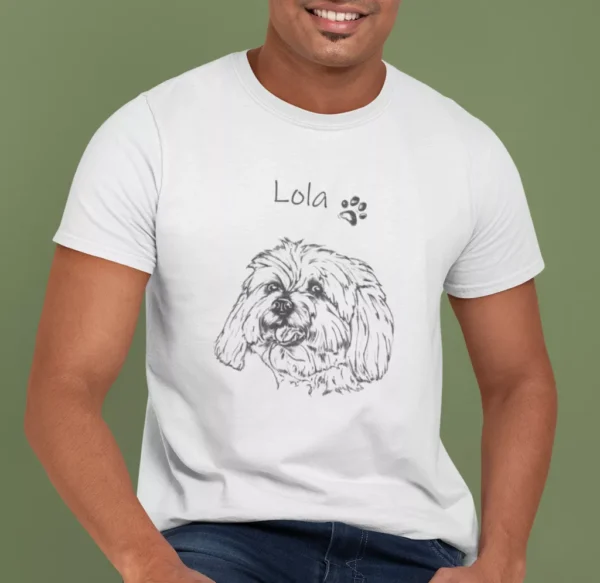 Personalizowana koszulka z psem Męska personalizowana koszulka z Maltańczykiem | Koszulka z psem