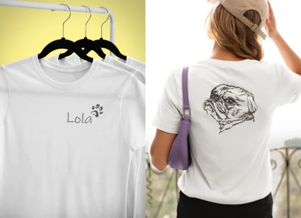 damska-koszulka-z-mopsem-lola-personalizacja Damska personalizowana koszulka z Mopsem | Koszulka z psem