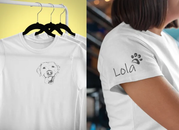 damska-koszulka-labrador-lola-personalizowana Damska personalizowana koszulka z Labradorem | Koszulka z psem